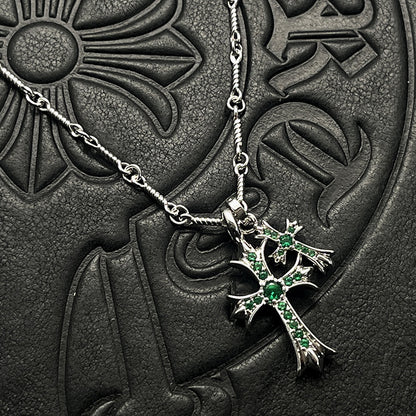 Punk hip-hop Thai silver plated 22K white gold double cross color diamond necklace sweater chain